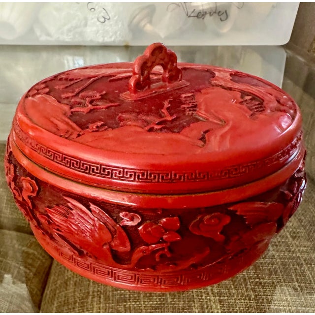 Chinese Chinese Cinnabar Lacquered Enameled Lidded Box For Sale - Image 3 of 12