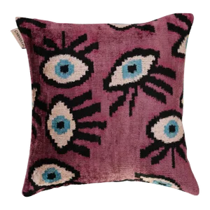 Contemporary Handmade Velvet Evil Eye Good Luck Throw Pillow & Down Feather Insert
