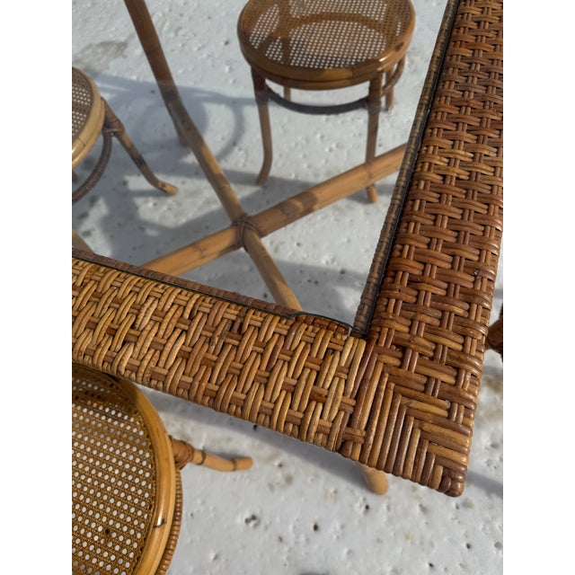 1970s Palm Beach Style Rattan Dining Set With Glass Top Table and Four Cane Back Chairs For Sale - Image 10 of 12