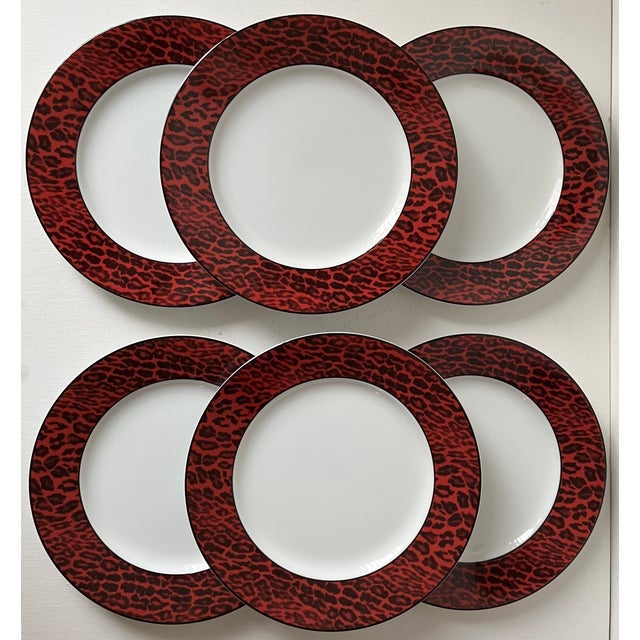 Leopard Border Porcelain Plates-Set 6-Neiman Marcus-2 Sets Available For Sale - Image 10 of 10