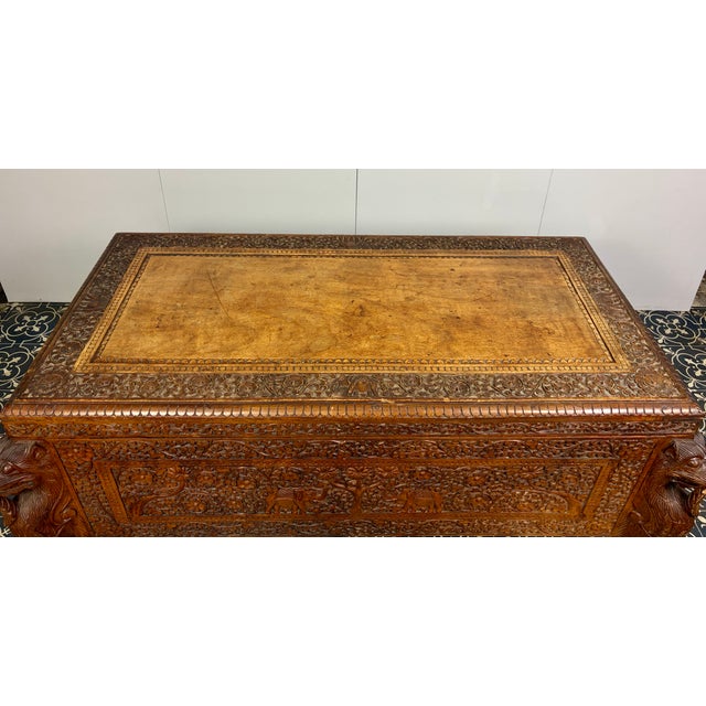Antique Hand-Carved Indian Exotic Hardwood Dowry Chest, 1890s For Sale - Image 5 of 18