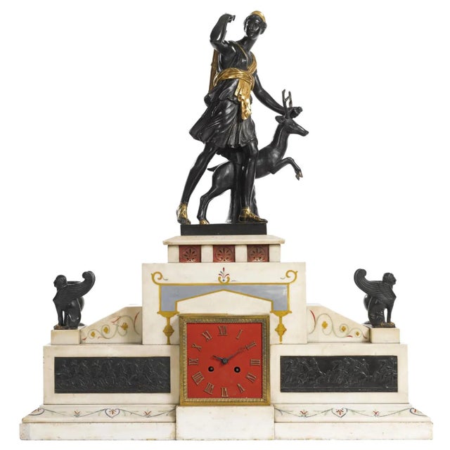 Large 19th Century Neoclassical Figural Bronze and Marble Mantle Clock For Sale - Image 11 of 11