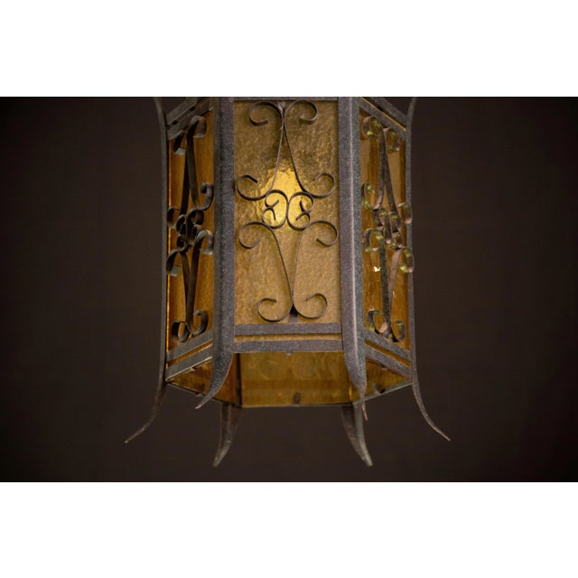 Vintage Italian Iron and Glass Lantern, 1960s For Sale - Image 9 of 11