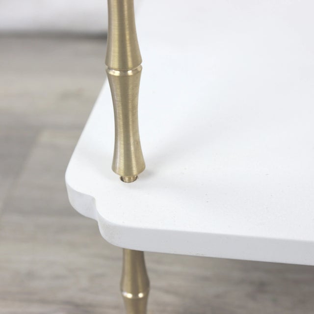 Wood and Brass Faux Bamboo Legs White Sofa Side Table, For Sale In New York - Image 6 of 10