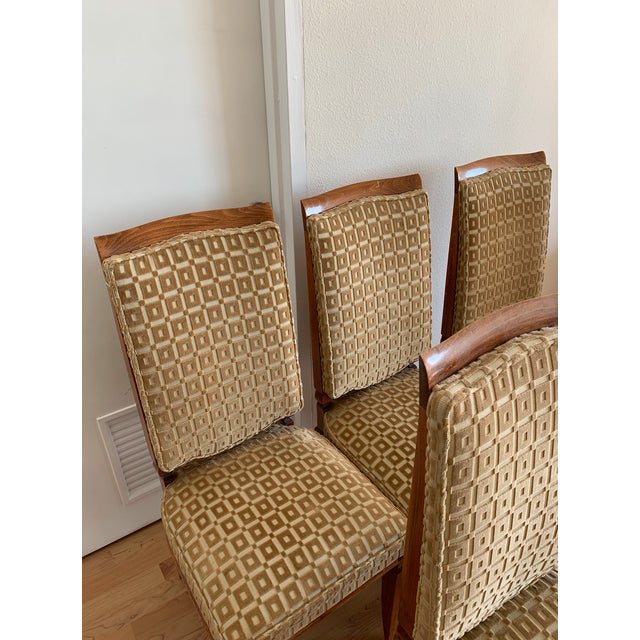 1930s French Art Deco Chestnut Wood & Silk Dining Chairs - Set of 6 For Sale - Image 4 of 11