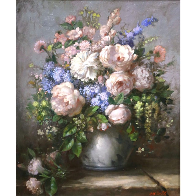 Drawing/Sketching Materials Pair Mid-Century Floral Still Life Oil Painting Pendants by John W. Orth For Sale - Image 7 of 13