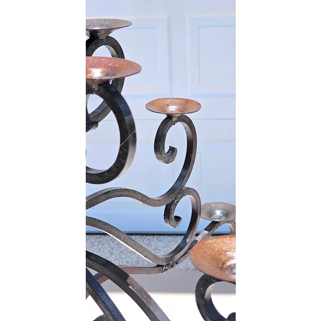 Monumental 13-Light Mexican Hand-Forged Wrought Iron Floor Candelabra – Spanish Colonial Hacienda Style, 65” Tall For Sale - Image 15 of 18