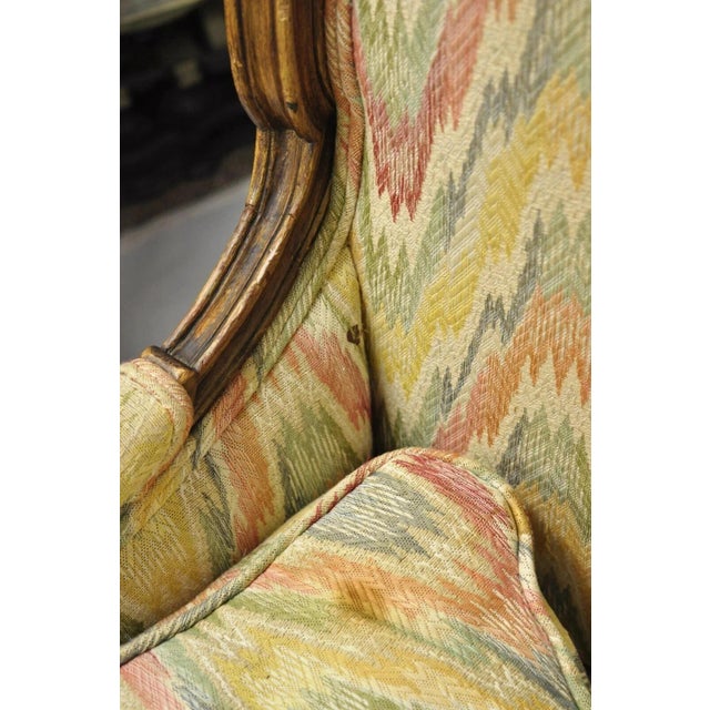 Vintage French Country Provincial High Back Walnut Arm Chairs (A) - A Pair For Sale - Image 11 of 12