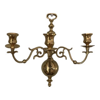 Pair of Mid 20th Century Forged 3 Armed Brass Wall Sconce For Sale