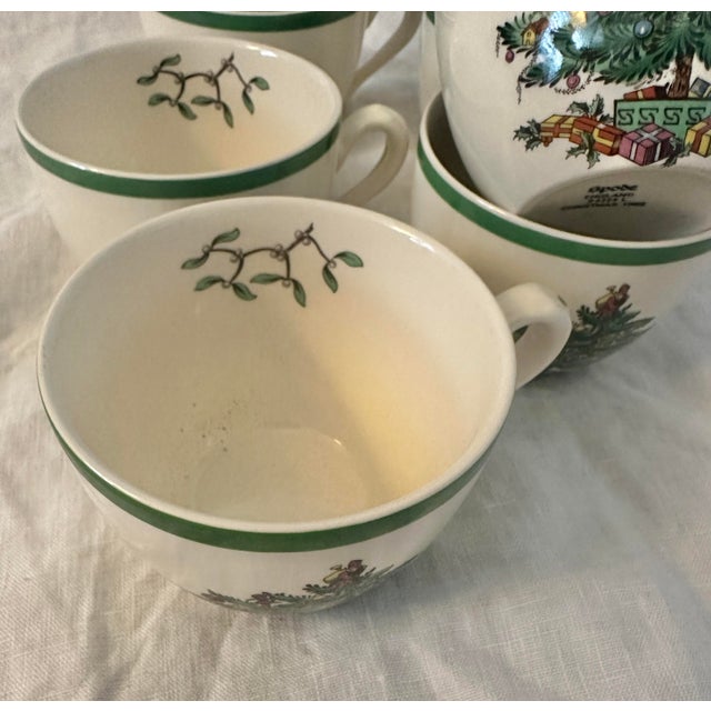 Mid 20th Century Spode "Christmas Tree" Cup & Saucer Set of 8 For Sale - Image 5 of 11