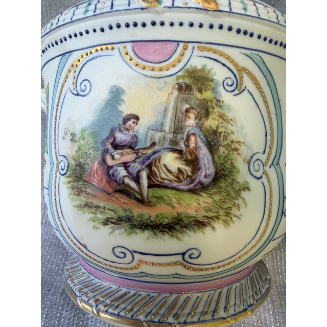 Hand Painted Bisque CachePots Set of 2 For Sale - Image 17 of 18