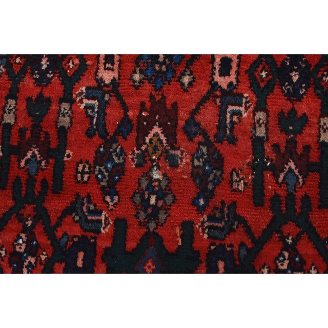 1980s Hamedan Runner 4’4” X 9’10” Red Wool Vintage Tribal Hand-Knotted Oriental Rug For Sale - Image 5 of 15
