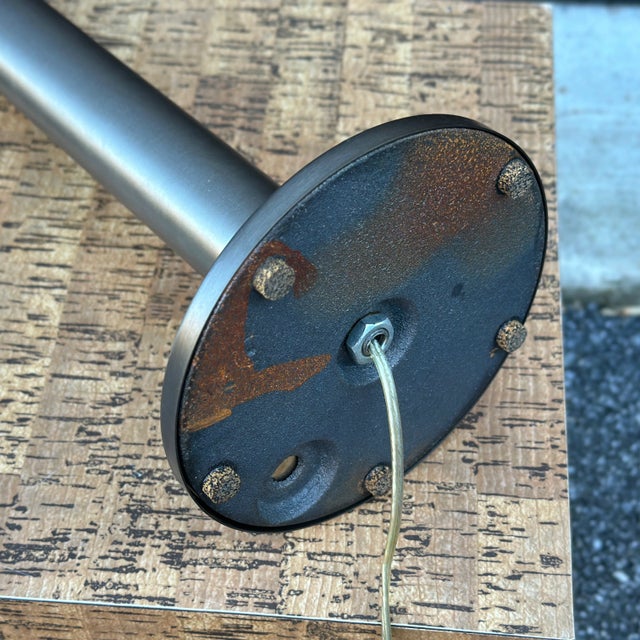 Mid-Century Modern Brushed Nickel Cylindrical Double Socket Table Lamp Attributed to Nessen For Sale - Image 12 of 12