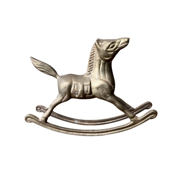 Pair of Vintage Solid Brass Rocking Horse Figurines With Patina. For Sale - Image 12 of 18