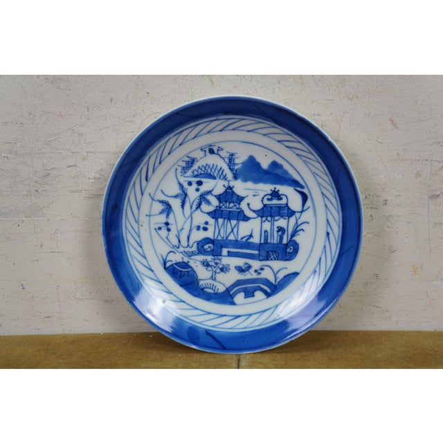 Antique Chinese Export Canton Blue White Pagoda Boats Bread Plates 6" - Set of 15 For Sale - Image 6 of 10