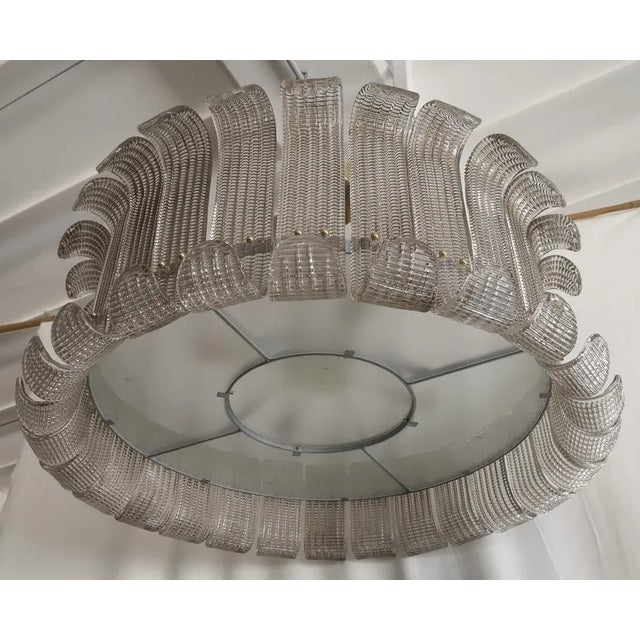 Mid-Century Modern Mid-Century Art Glass Murano Round and Brass Chandelier, 2000s For Sale - Image 3 of 10