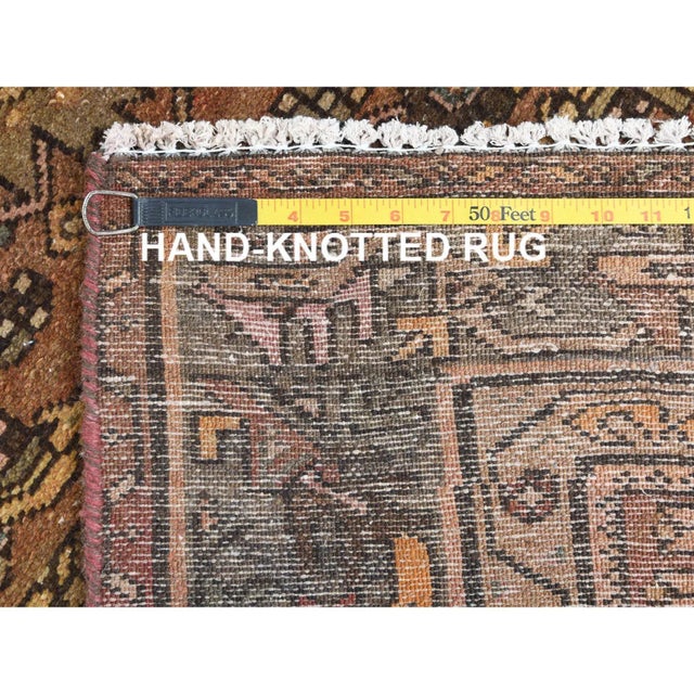 Textile 1960s Earth Tone Colors, Vintage Persian Hamadan With All Over Fish Mahi Design Distressed Wool Hand Knotted, Wide Runner Rug For Sale - Image 7 of 8