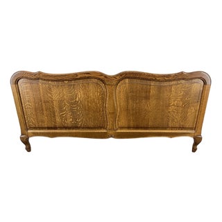 Vintage French Louis XVI Carved Oak Double Bed Headboard For Sale