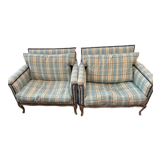 Early 20th Century Pair of Elsie De Wolfe Armchairs in Original Plaid Upholstery For Sale
