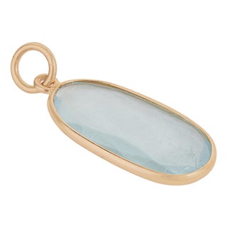 Asian Antique Style Uncut 3.55 Carat Aquamarine Pendant 14k Gold Charm Jewelry For Sale