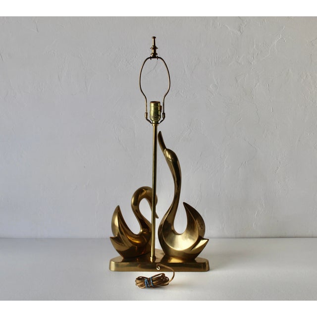 Late 20th Century Italian Style Brass Stylized Swans Desk Table Lamp Triangular Base Detail Mid-Century Modern For Sale - Image 9 of 14