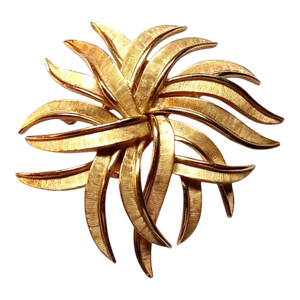 1950s Signed Trifari Gold Modernist Sunburst Brooch