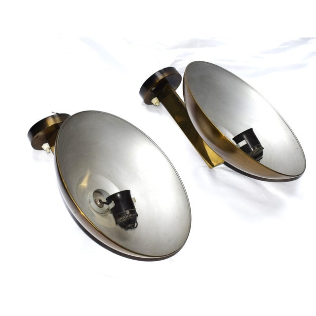Gold Vintage Art Deco Bauhaus Wall Lamps in Brass, 1930s, Set of 2 For Sale - Image 8 of 10
