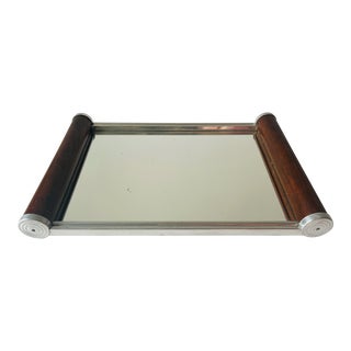 1930s French Art Deco Mirror and Walnut Tray For Sale