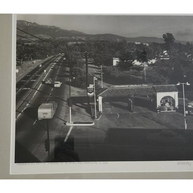 Lovely Gold framed Vintage Black and White Photography print of "Standard Oil Station, Highway 101, Olive Mill Road, c....