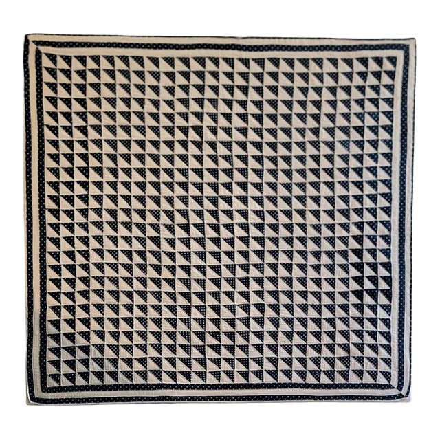 19thc Mounted Blue & White Flying Geese Mounted Crib Quilt For Sale