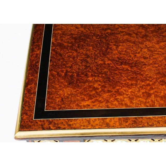 Antique 19th Century Amboyna Card Console Tables with Porcelain Plaques, Set of 2 For Sale - Image 4 of 18