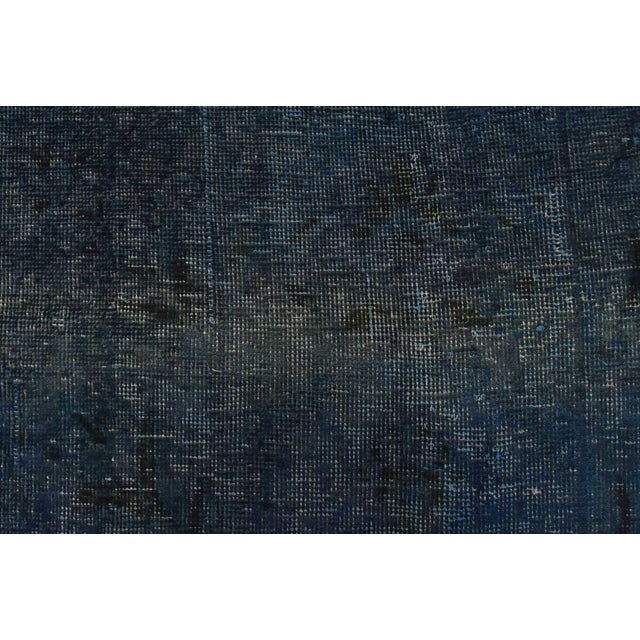 Tabriz Rug 9’4” X 12’5” Blue Wool Vintage Overdyed Hand-Knotted Carpet For Sale - Image 11 of 15