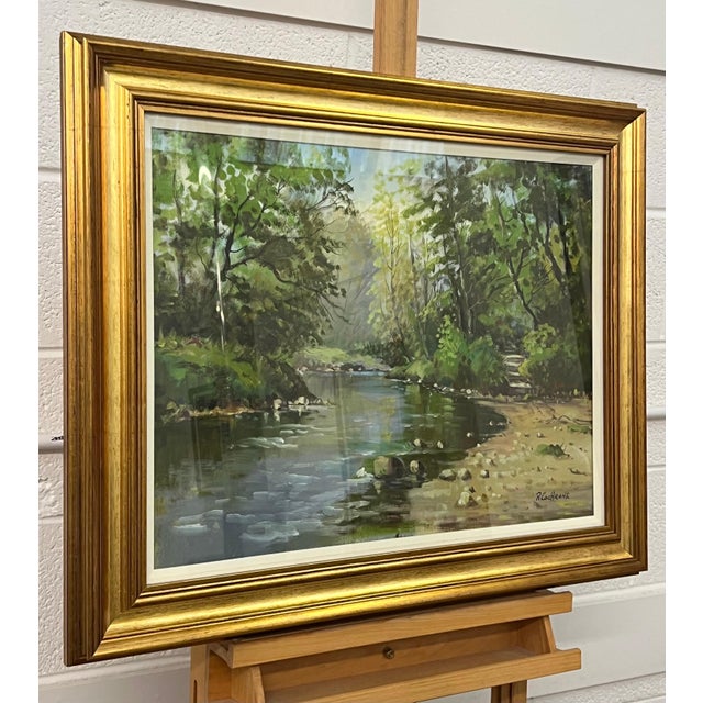 Vintage Post-Impressionist Painting of a Tree-Lined River in the Irish Countryside by 20th Century Irish Artist, Ray...