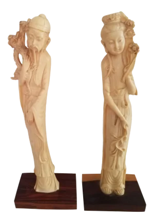 Vintage Asian Cast Resin Male & Female Figural Sculptures - a Pair