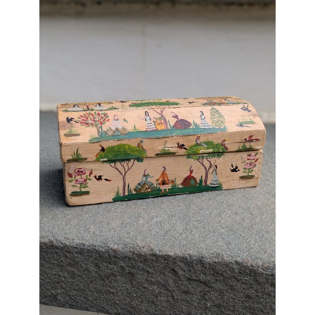 Rustic 1950s Salvador Corona Signed Folk Art Painted Wood Dome Box Mexican-American Artist For Sale - Image 3 of 10