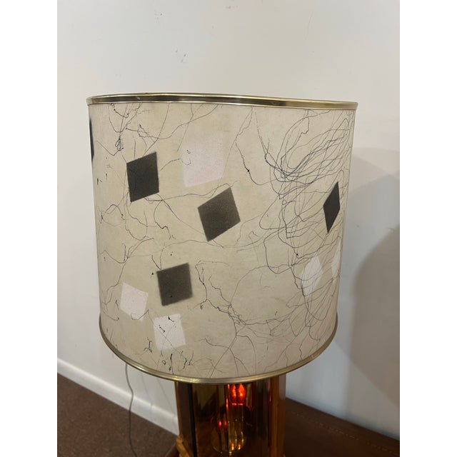 1960s Mid Century Modern Amber Glass Flickering Lamp Set of Two With Shades - a Pair For Sale - Image 9 of 10