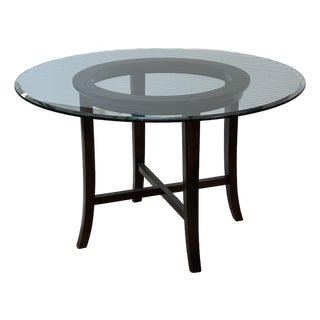 Crate & Barrel Halo Glass + Wood Dining Table For Sale