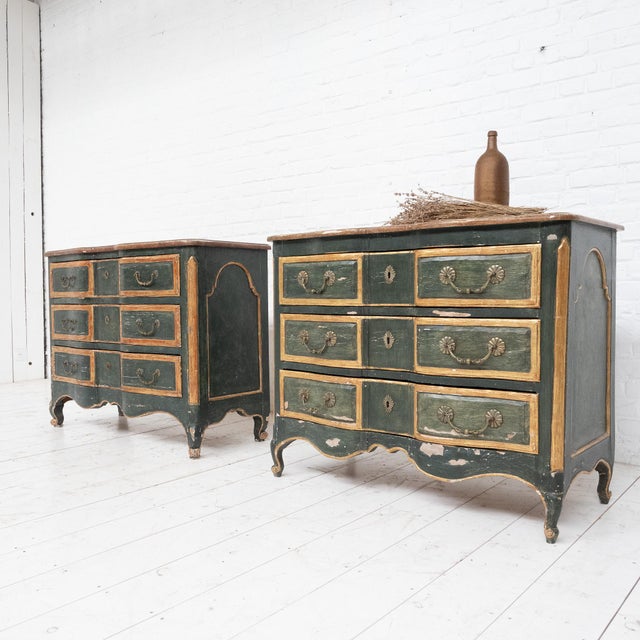 Vintage Painted Wooden Crossbow Chests of Drawers, 1920 For Sale - Image 3 of 13