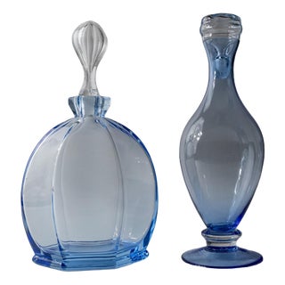 Vintage Blue Murano Glass Decanters with Stoppers, Italy, 1940s, Set of 2 For Sale