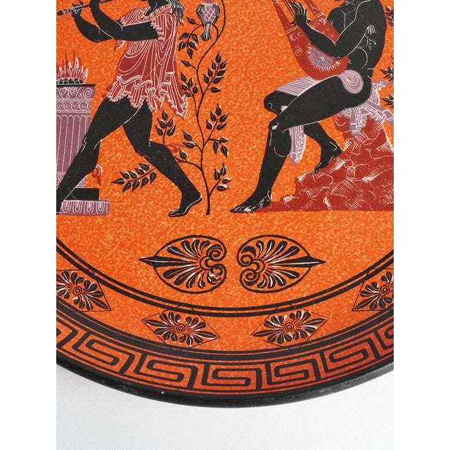 Large Greek Black-Figure Orange Terracotta Wall Plate with Classical Motif, 1970s For Sale - Image 14 of 18