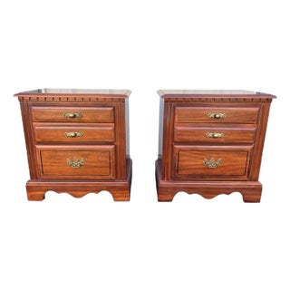 Broyhill Chippendale Cherry 2-Drawer Nightstands- A Pair For Sale