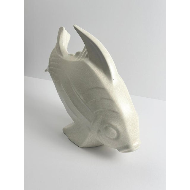 1930s Art Deco Craquele Ceramic Koi Fish Sculpture by Lejan for Orchies, France, 1930s For Sale - Image 5 of 12