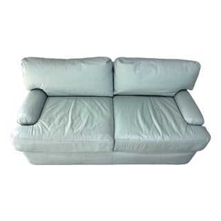 Postmodern Teal Leather Loveseat by Directional Furniture. Circa 1980s. For Sale