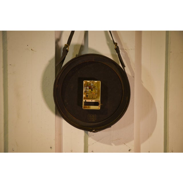 Black Leather and Brass Clock by Jacques Adnet, 1950s For Sale - Image 6 of 11