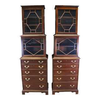 2 Hickory Chair Mahogany English Georgian Curio Cabinets Bookcases Chest For Sale