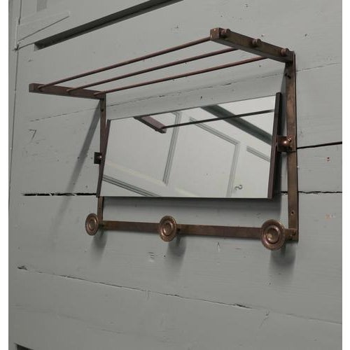 Arts and Crafts French Brass Hall Mirror with Shelf and 3 Coat Hooks This is a very attractive piece with a Retro look it...