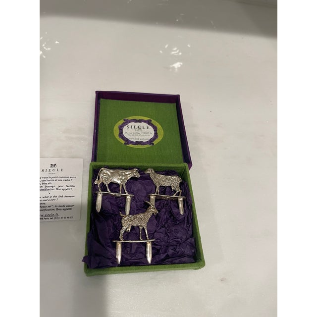 1970s Vintage Set of 6 Limoges Cheese Plates Plus 3 Silverplated Cheese Markers - 9 pcs For Sale - Image 5 of 10