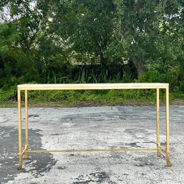 Metal Vintage Boho Stone Top Console Table After Currey and Company For Sale - Image 7 of 9