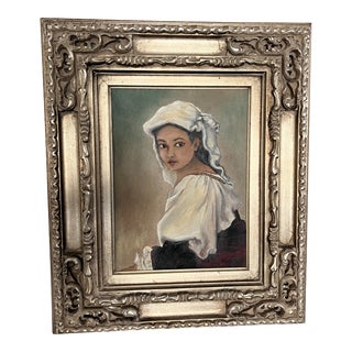 Late 20th Century Portrait Oil Painting of a Lady, Framed For Sale