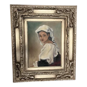 Late 20th Century Portrait Oil Painting of a Lady, Framed
